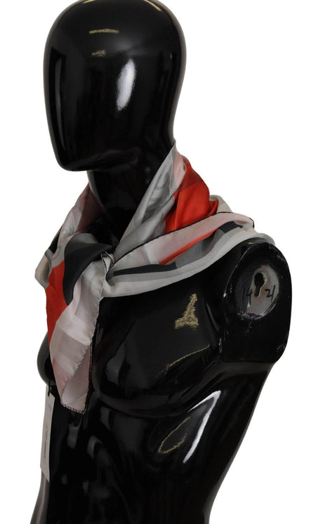 Costume National Elegant Silk Scarf in Gray Red Checkered - Hilstor