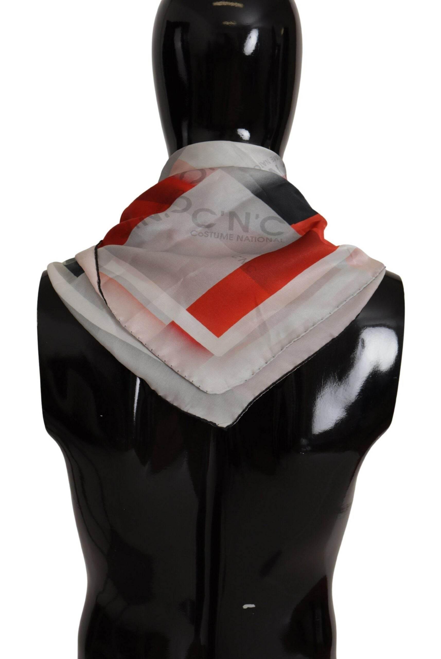 Costume National Elegant Silk Scarf in Gray Red Checkered - Hilstor