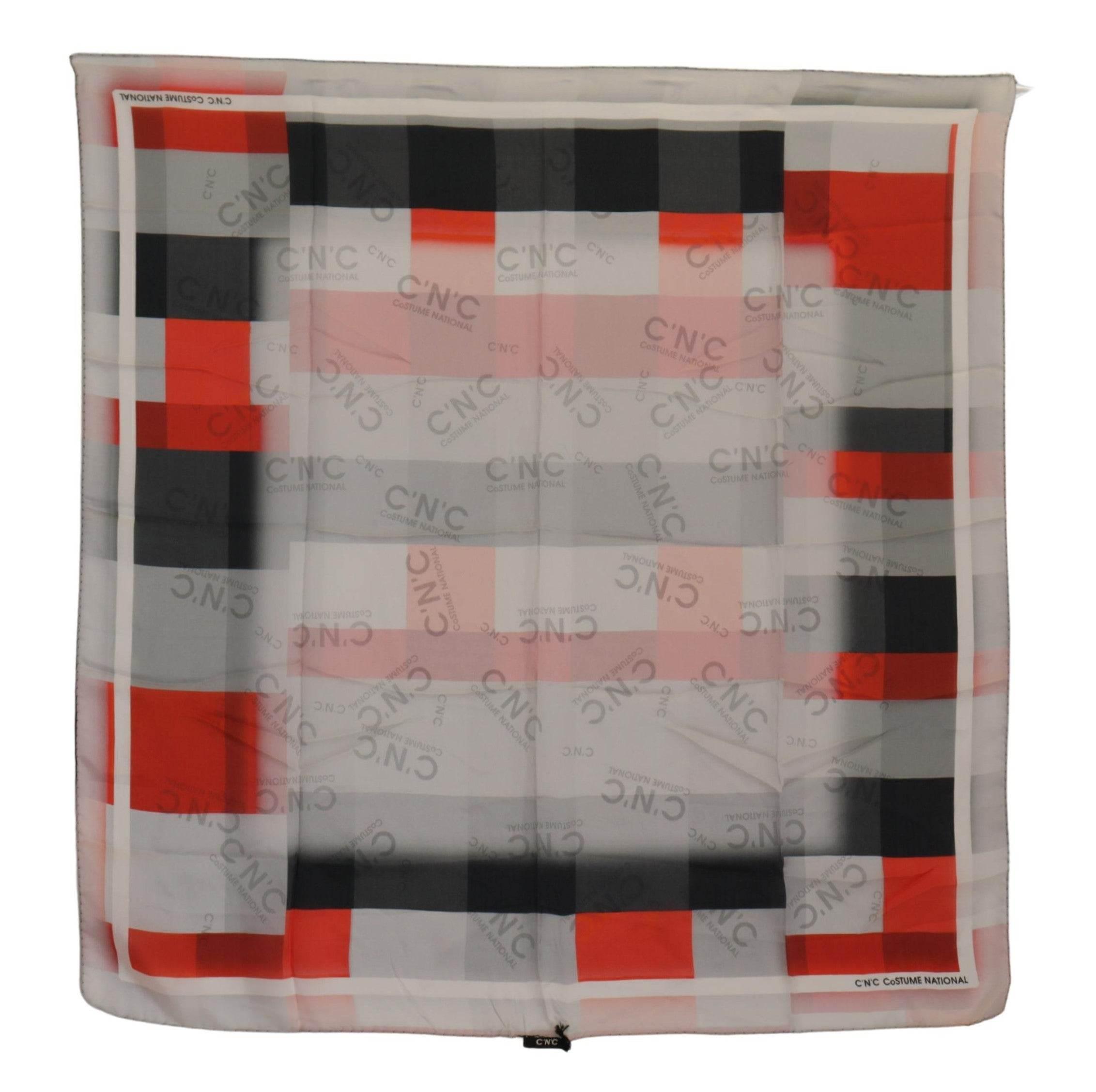 Costume National Elegant Silk Scarf in Gray Red Checkered - Hilstor