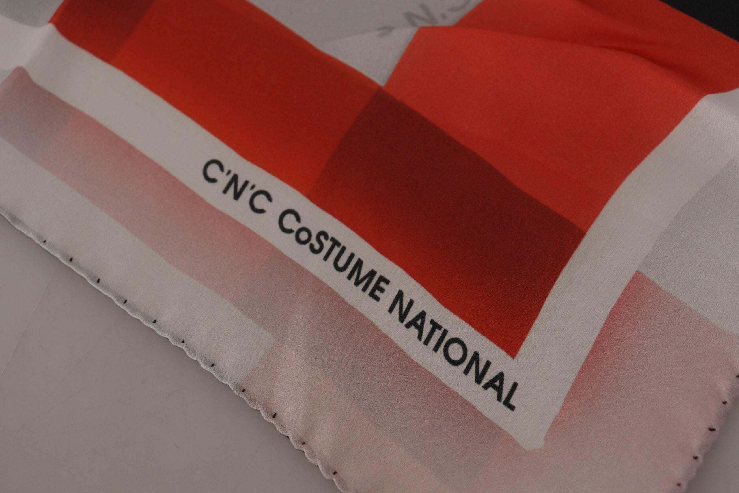 Costume National Elegant Silk Scarf in Gray Red Checkered - Hilstor