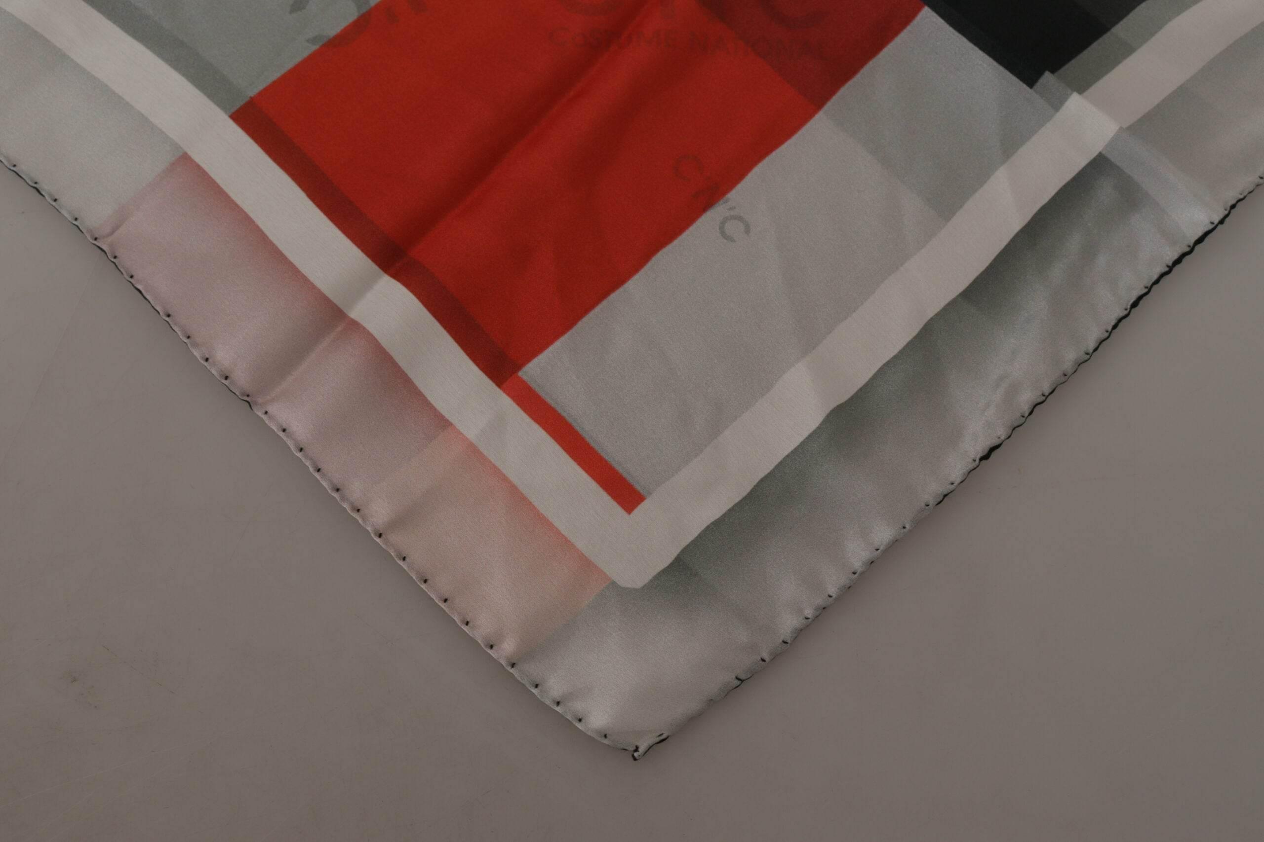 Costume National Elegant Silk Scarf in Gray Red Checkered - Hilstor
