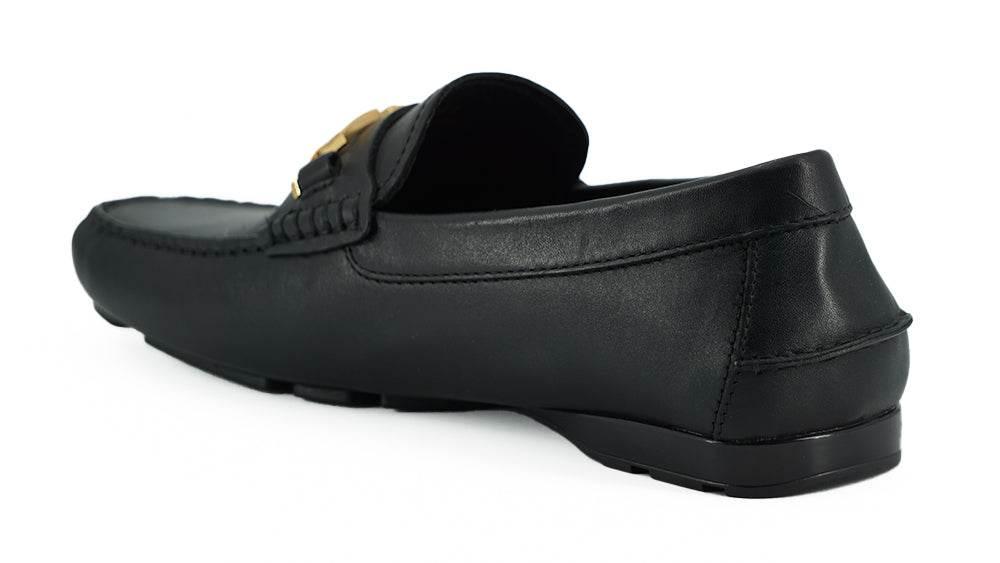 Versace Elegant Black Calf Leather Men's Loafers - Hilstor