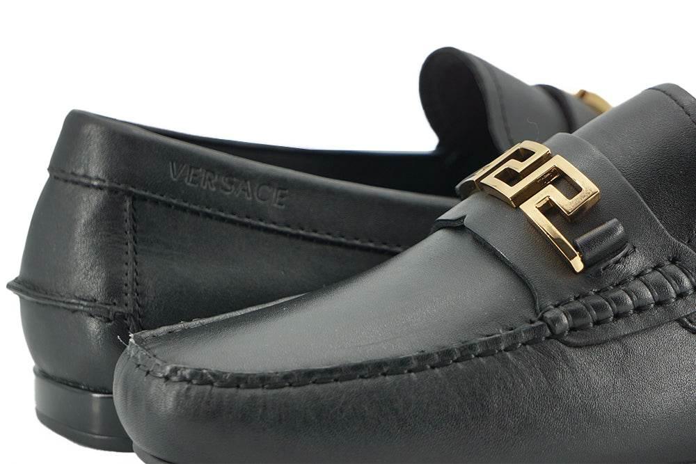 Versace Elegant Black Calf Leather Men's Loafers - Hilstor