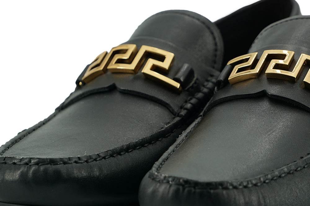 Versace Elegant Black Calf Leather Men's Loafers - Hilstor