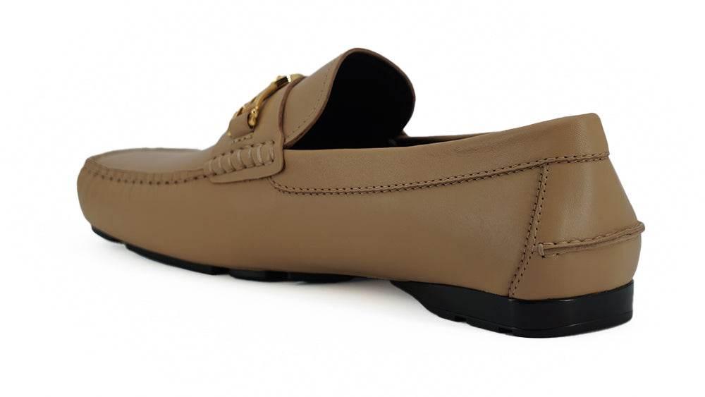 Versace Exquisite Medusa Gold-Tone Leather Loafers - Hilstor