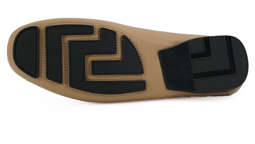 Versace Exquisite Medusa Gold-Tone Leather Loafers - Hilstor