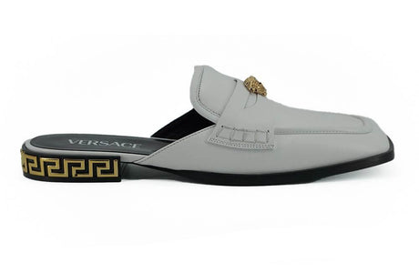 Versace Elegant White Leather Flat Slides - Hilstor