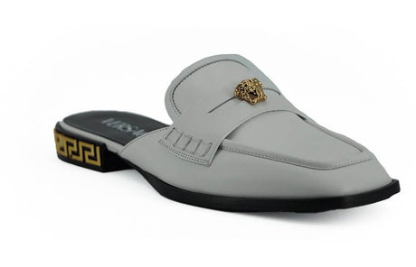 Versace Elegant White Leather Flat Slides - Hilstor