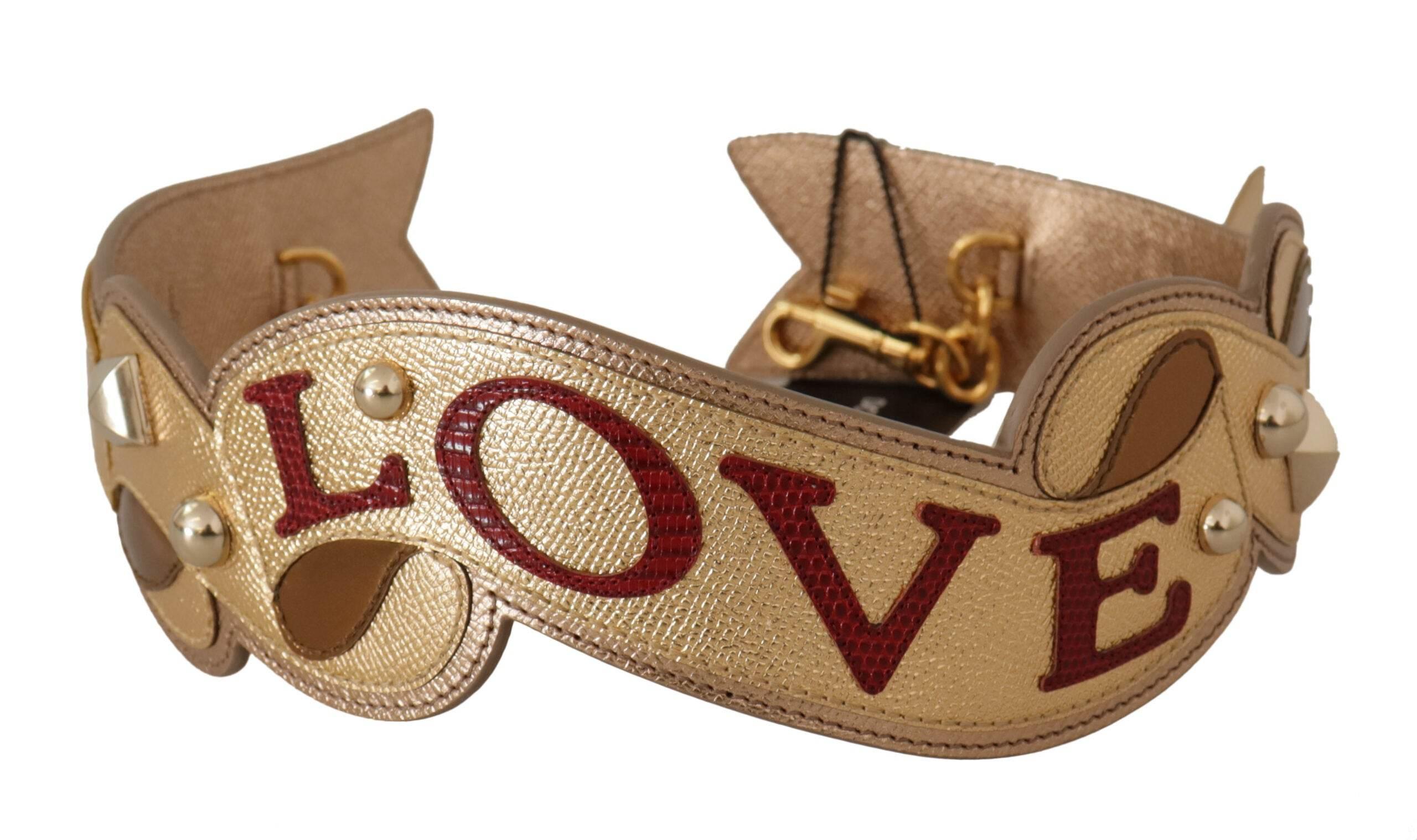 Dolce & Gabbana Gold Leather LOVE Patch Bag Shoulder Strap - Hilstor