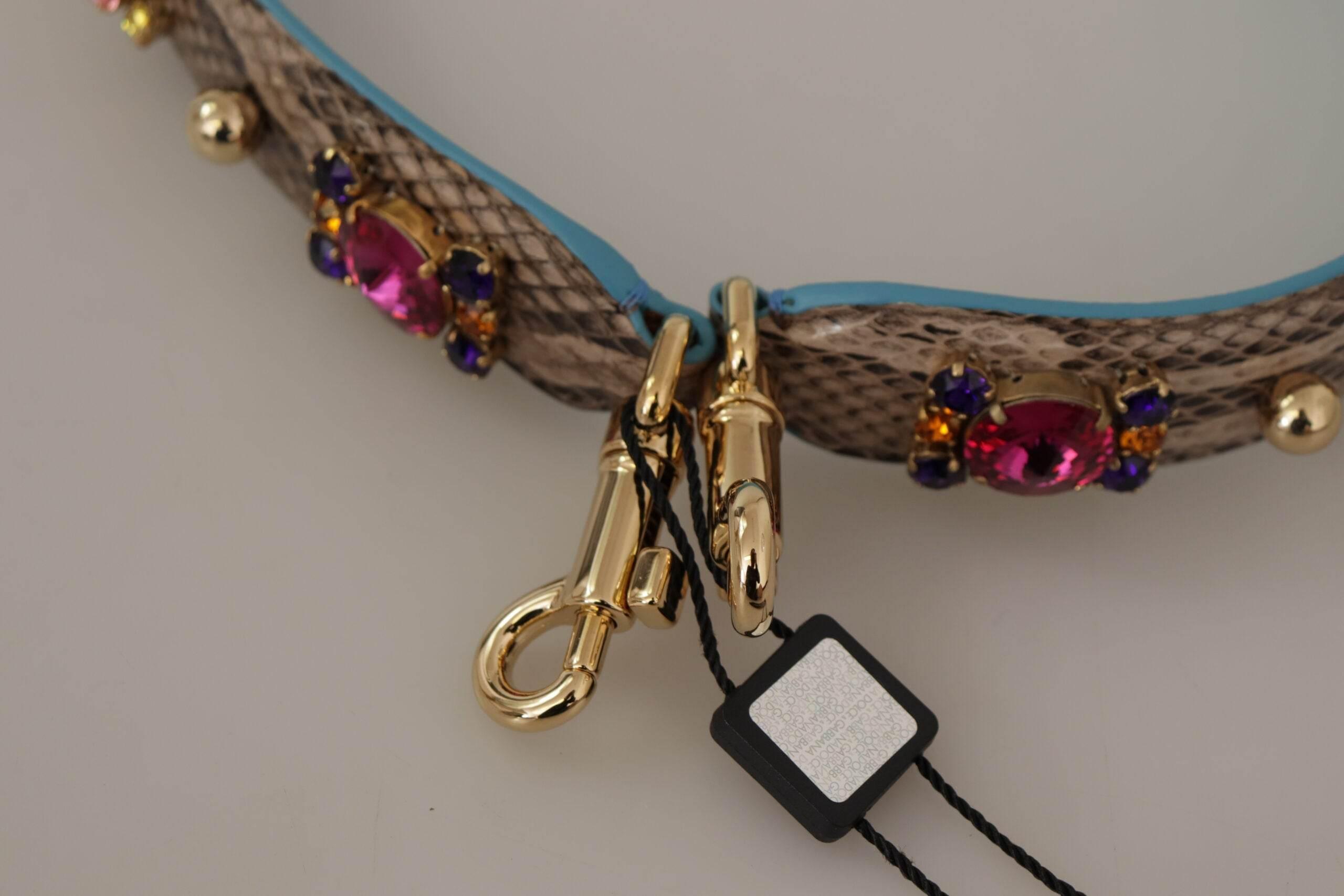 Dolce & Gabbana Brown Exotic Leather Crystals Shoulder Strap - Hilstor