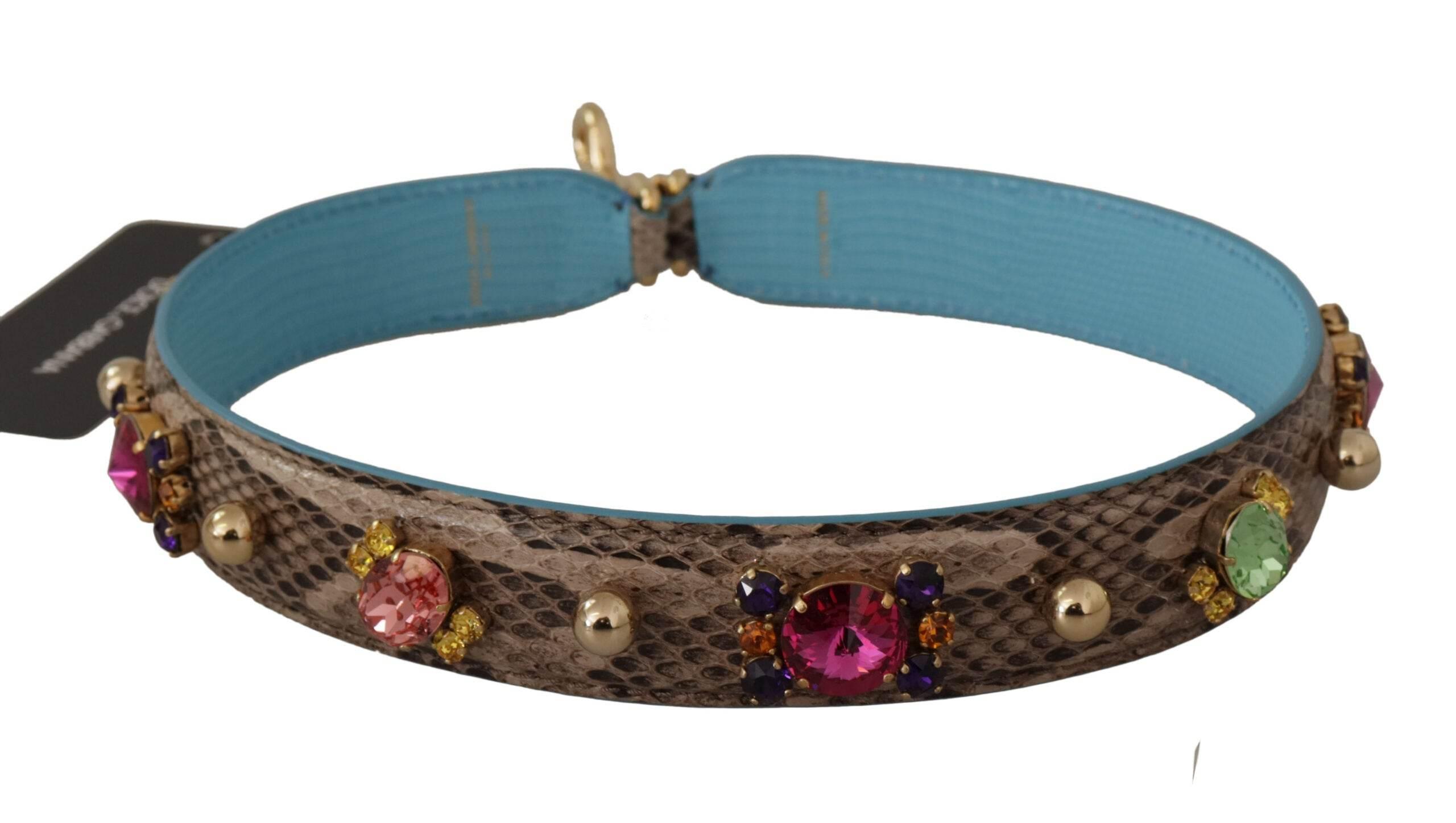 Dolce & Gabbana Brown Exotic Leather Crystals Shoulder Strap - Hilstor