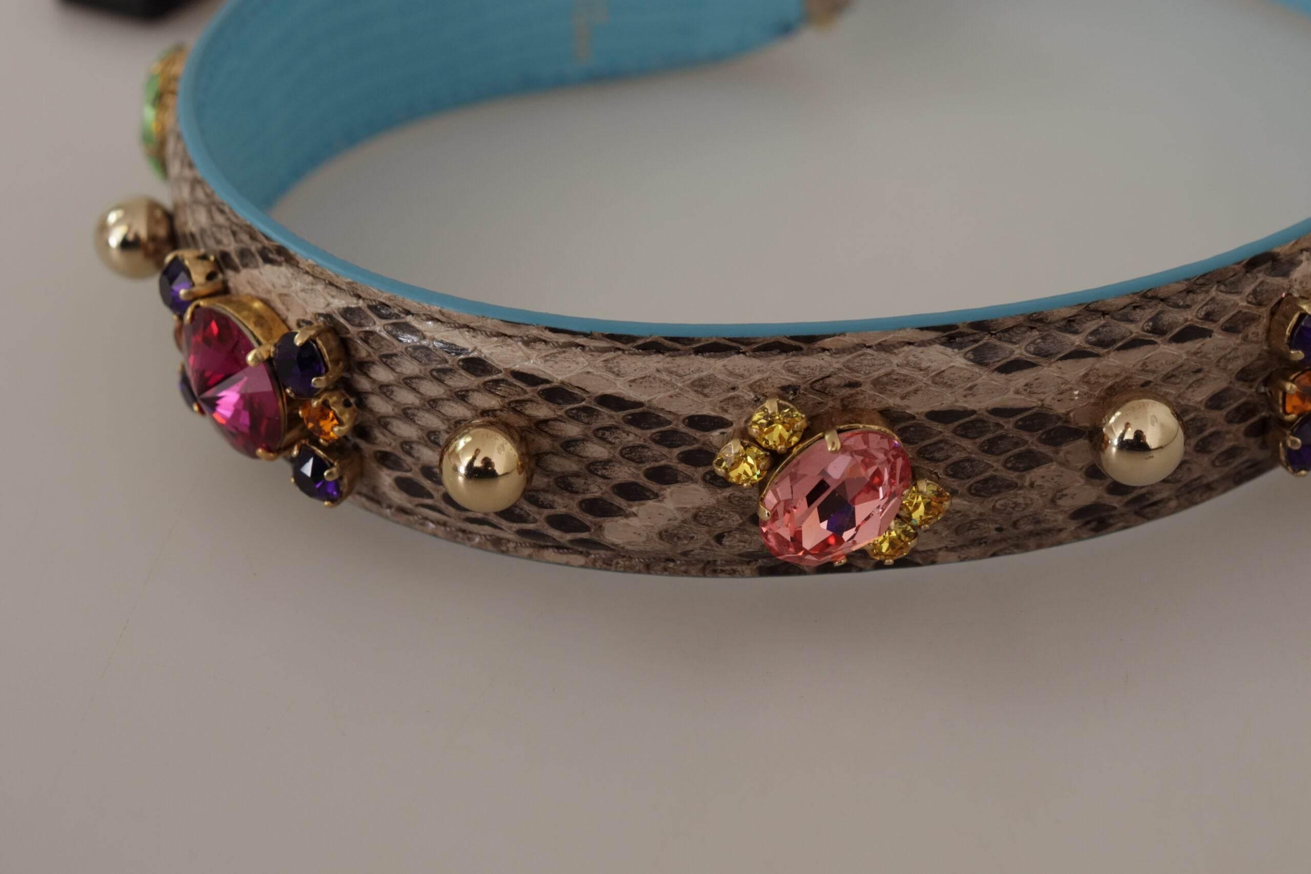 Dolce & Gabbana Brown Exotic Leather Crystals Shoulder Strap - Hilstor