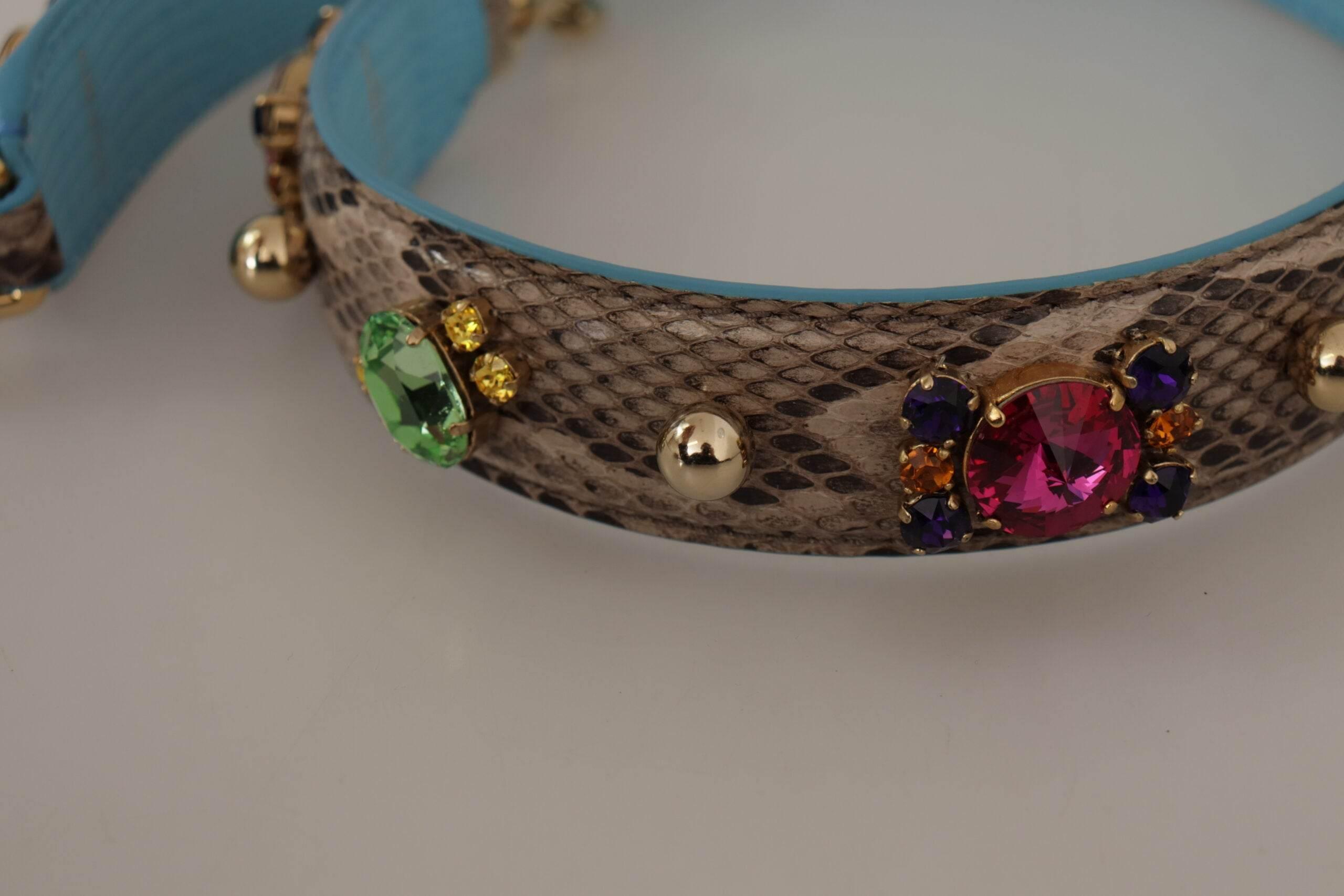 Dolce & Gabbana Brown Exotic Leather Crystals Shoulder Strap - Hilstor