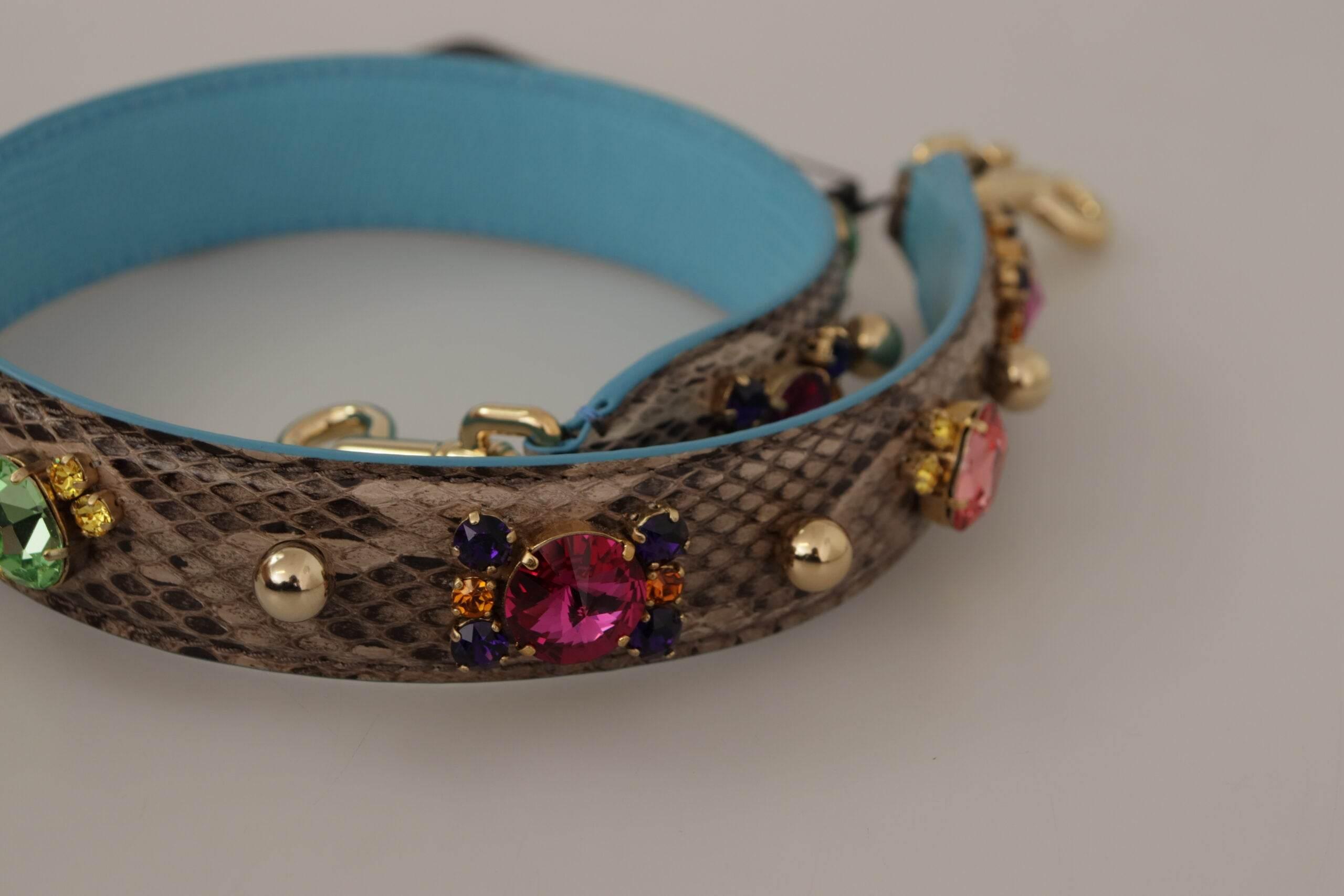 Dolce & Gabbana Brown Exotic Leather Crystals Shoulder Strap - Hilstor