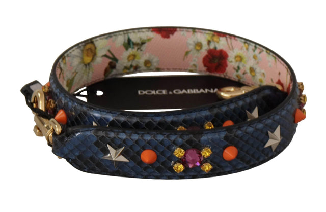 Dolce & Gabbana Blue Exotic Leather Crystals Reversible Shoulder Strap - Hilstor