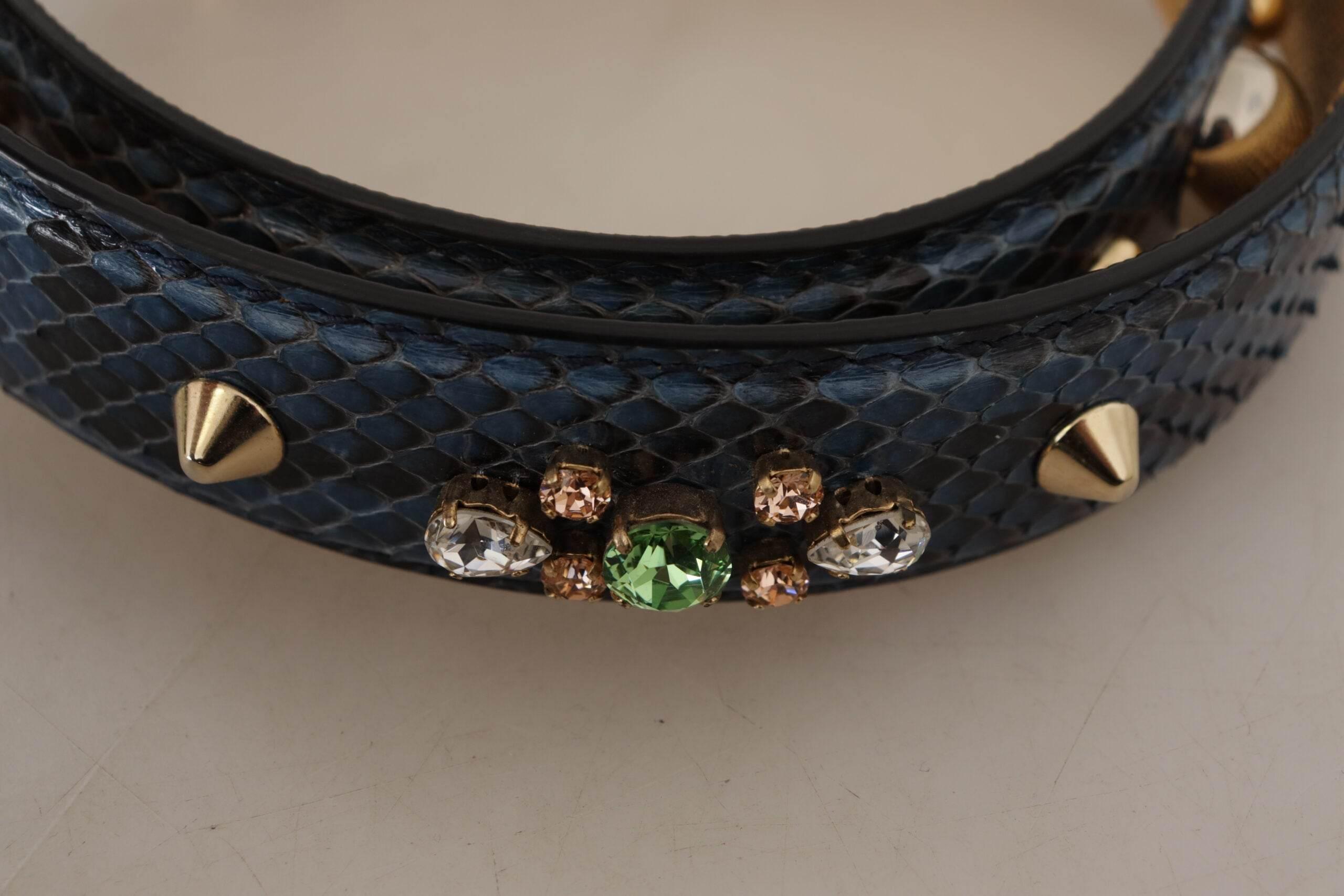 Dolce & Gabbana Blue Exotic Leather Crystals Shoulder Strap - Hilstor