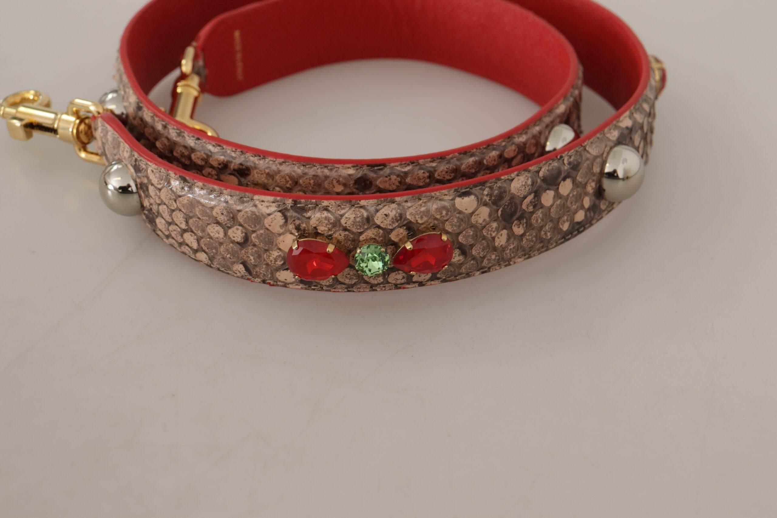 Dolce & Gabbana Brown Python Leather Crystals Shoulder Strap - Hilstor