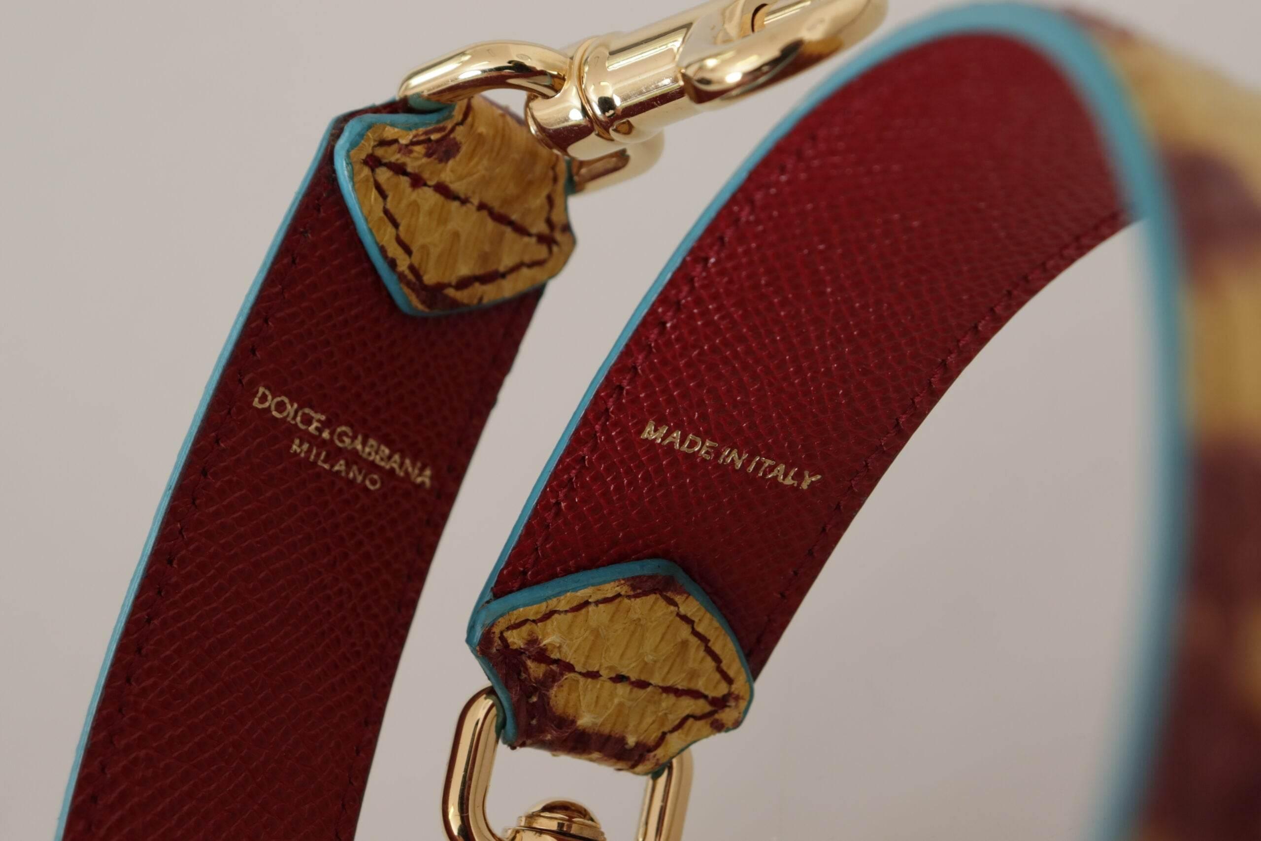 Dolce & Gabbana Yellow Red Leather Gold Tone Shoulder Strap - Hilstor