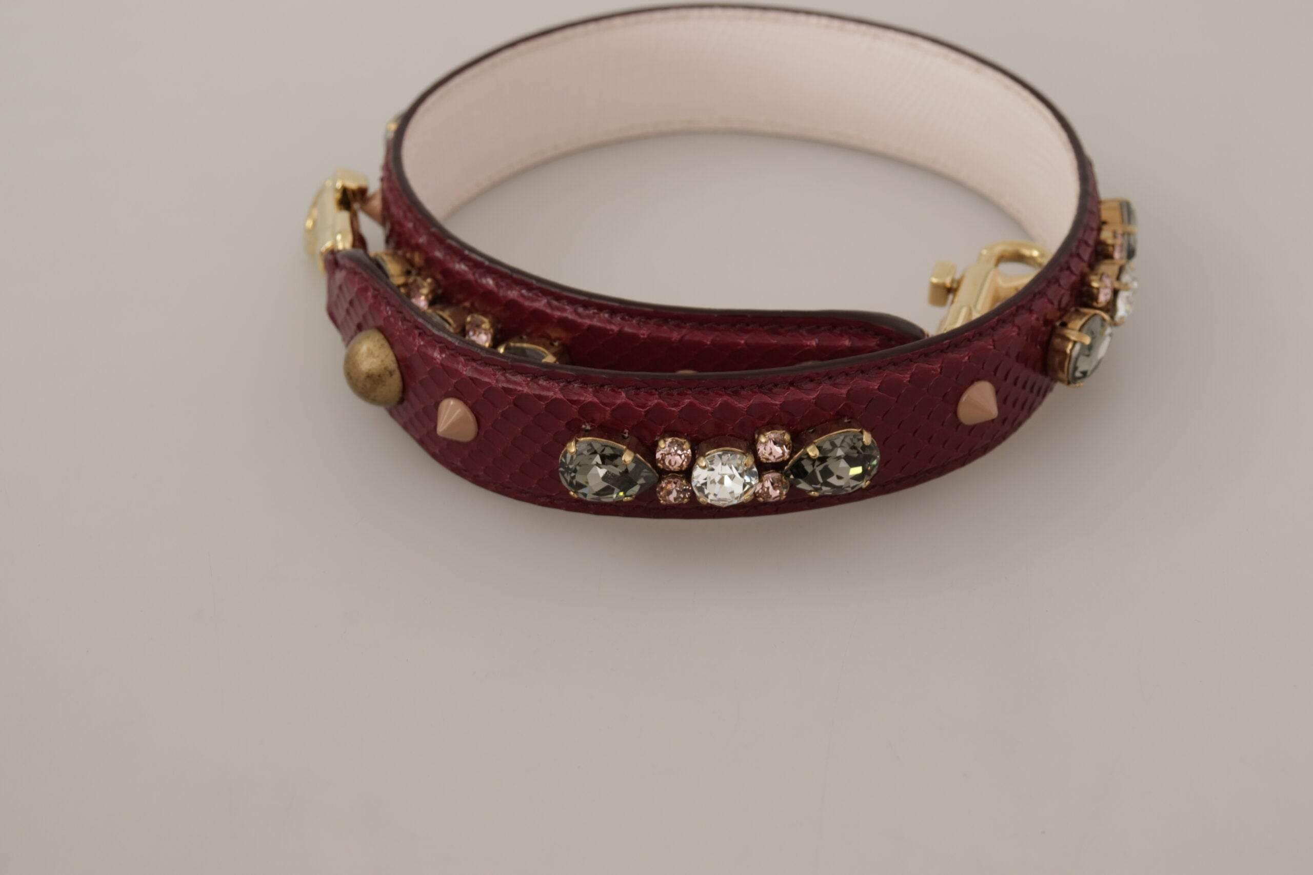 Dolce & Gabbana Bordeaux Leather Crystals Bag Shoulder Strap - Hilstor