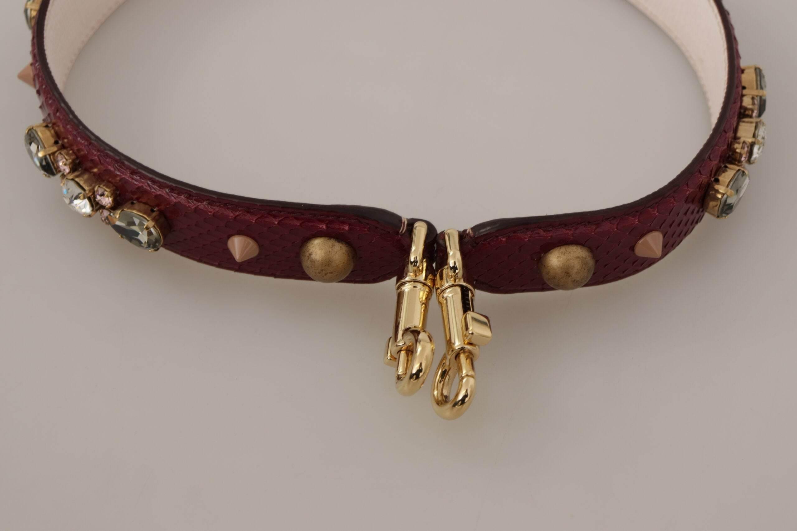 Dolce & Gabbana Bordeaux Leather Crystals Bag Shoulder Strap - Hilstor