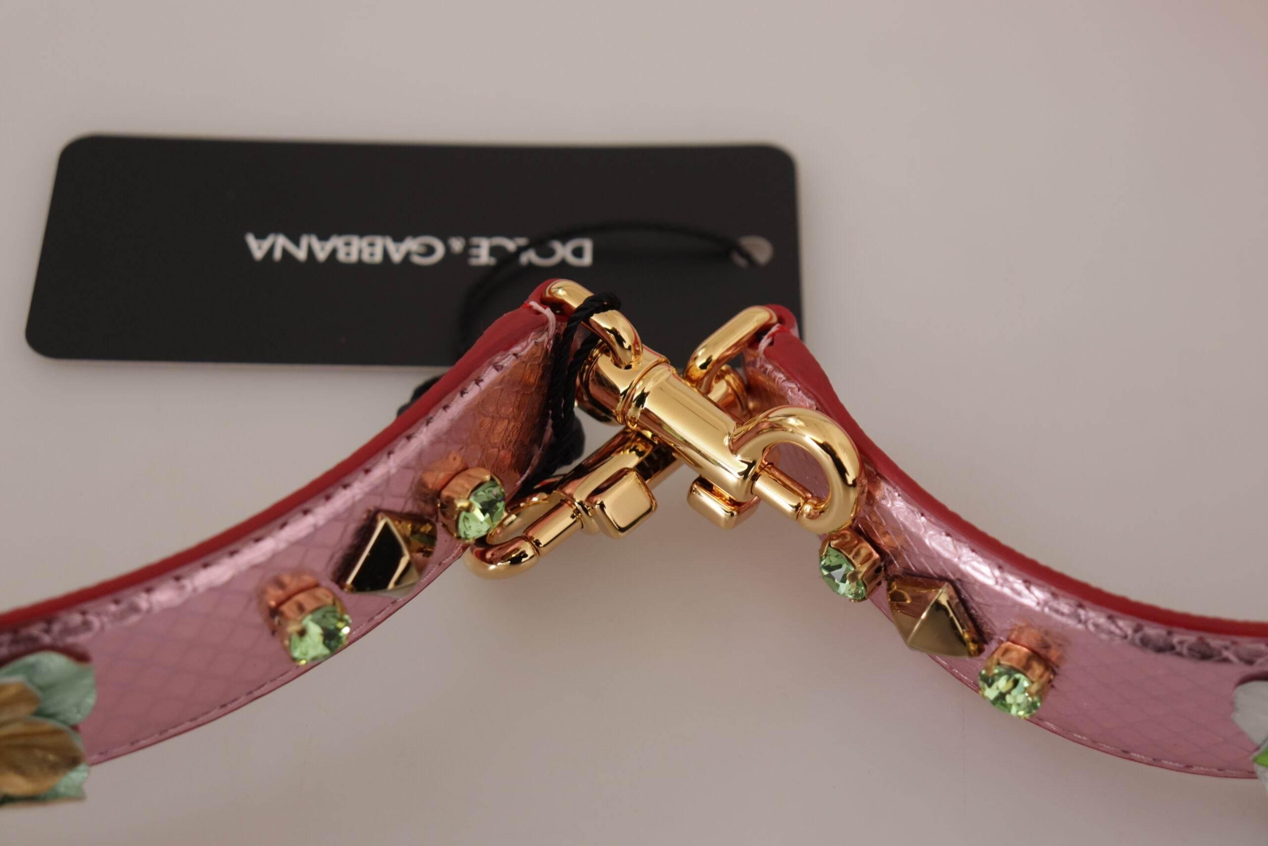 Dolce & Gabbana Metallic Pink Leather Studded Shoulder Strap - Hilstor