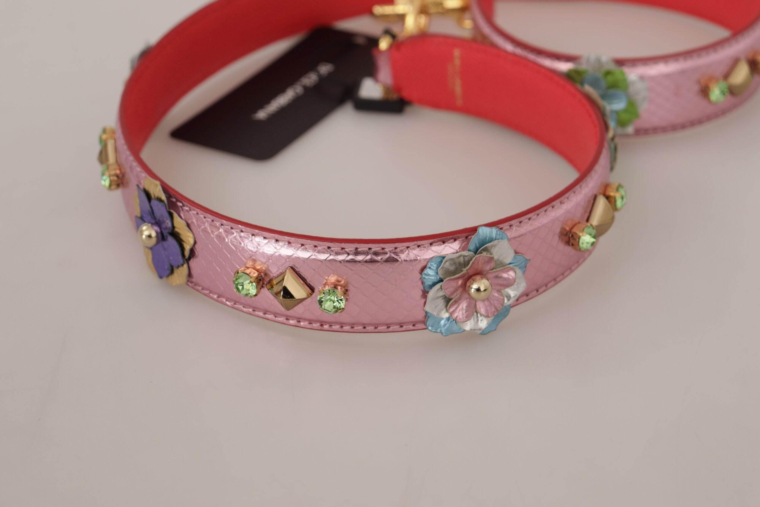 Dolce & Gabbana Metallic Pink Leather Studded Shoulder Strap - Hilstor
