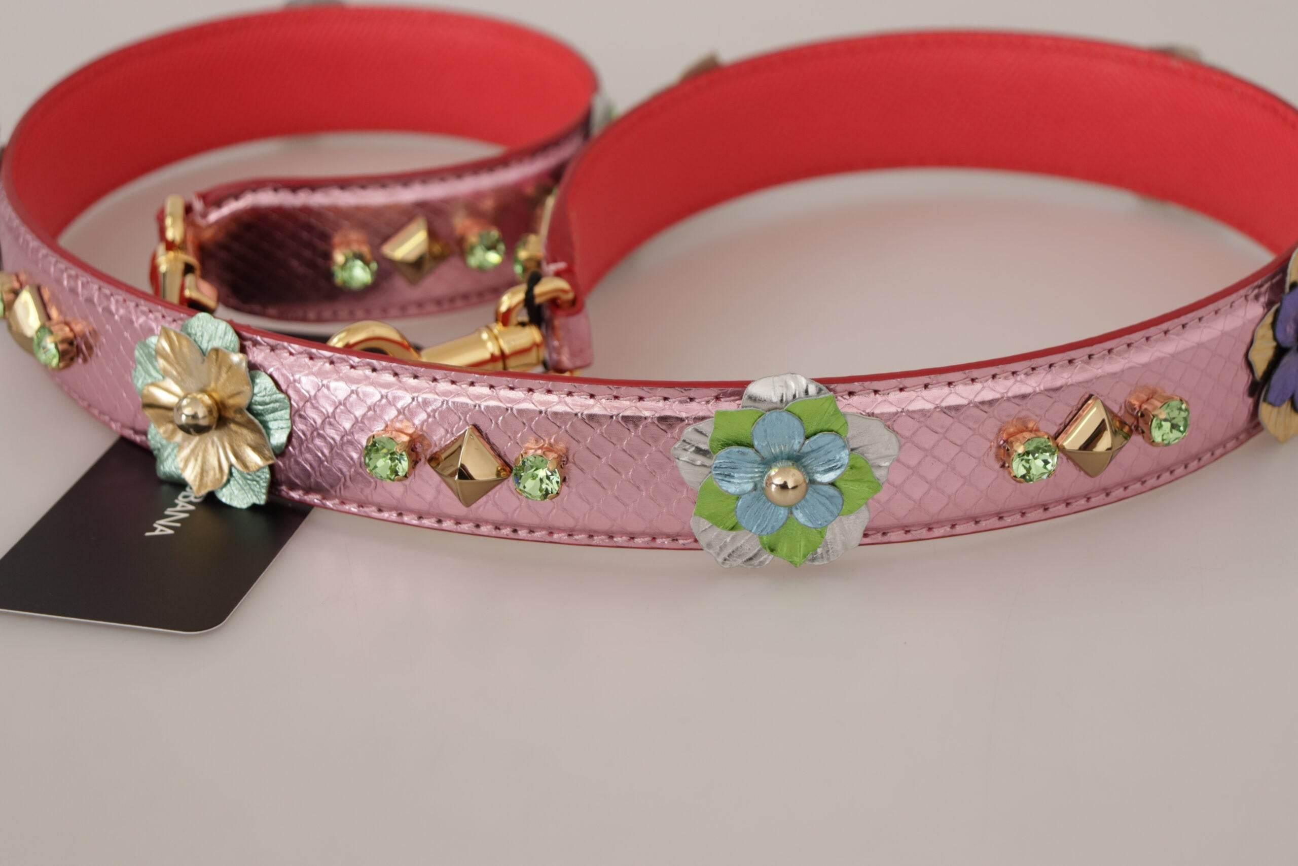 Dolce & Gabbana Metallic Pink Leather Studded Shoulder Strap - Hilstor