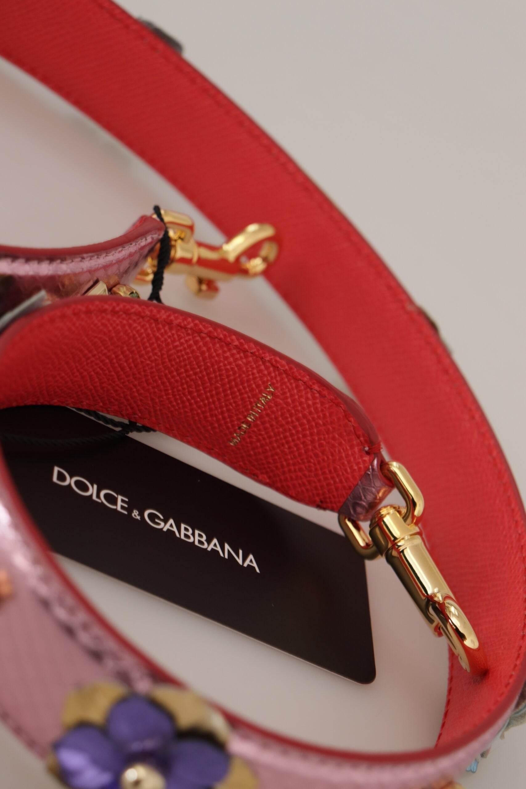 Dolce & Gabbana Metallic Pink Leather Studded Shoulder Strap - Hilstor