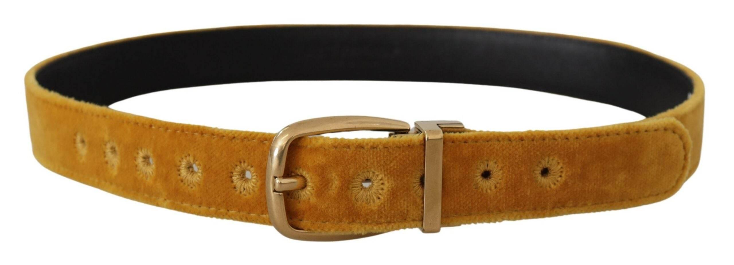 Dolce & Gabbana Elegant Velvet Gold Buckle Women's Belt - Hilstor