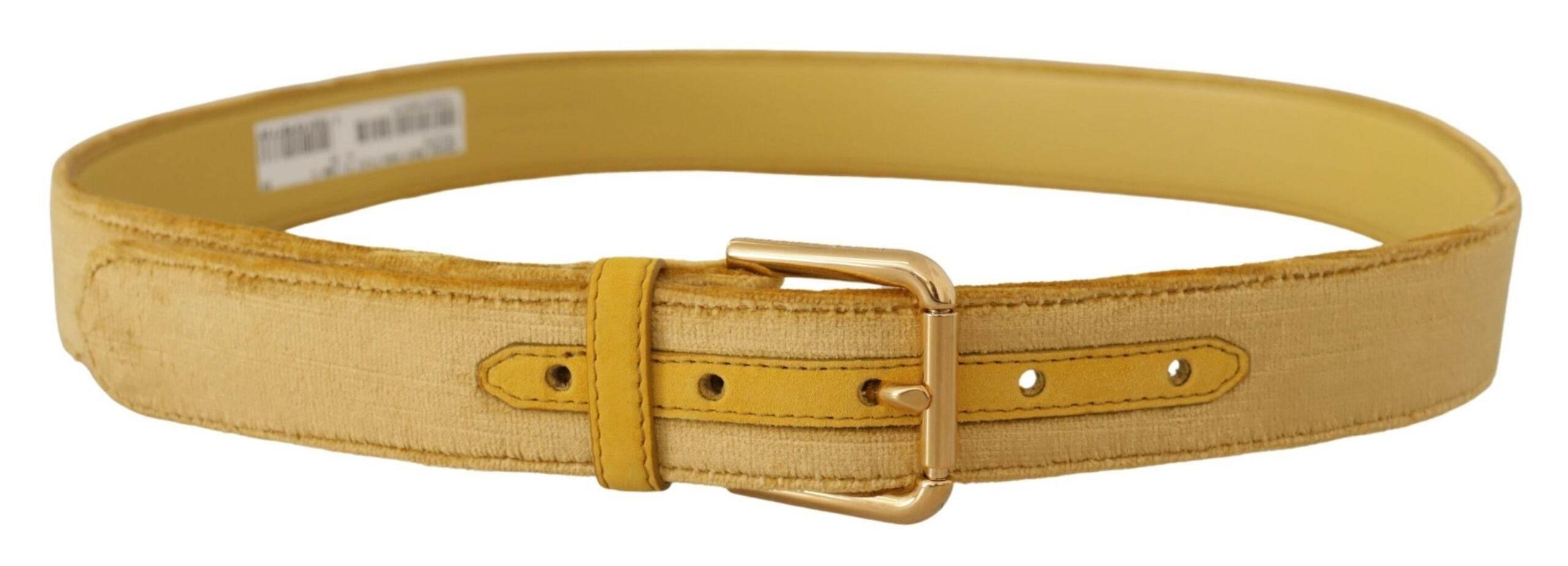 Dolce & Gabbana Yellow Velvet Gold Metal Logo Engraved Buckle Belt - Hilstor