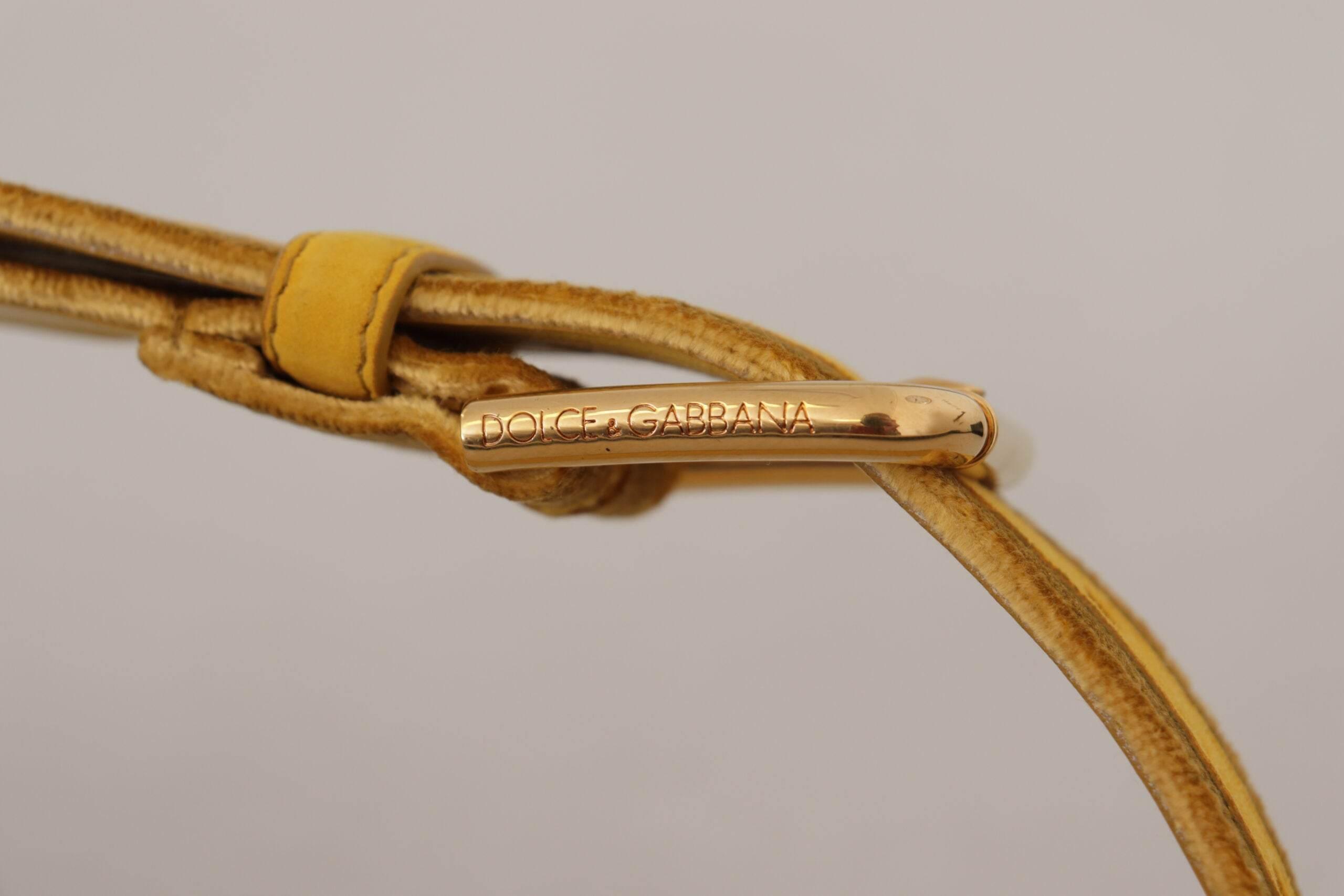 Dolce & Gabbana Yellow Velvet Gold Metal Logo Engraved Buckle Belt - Hilstor