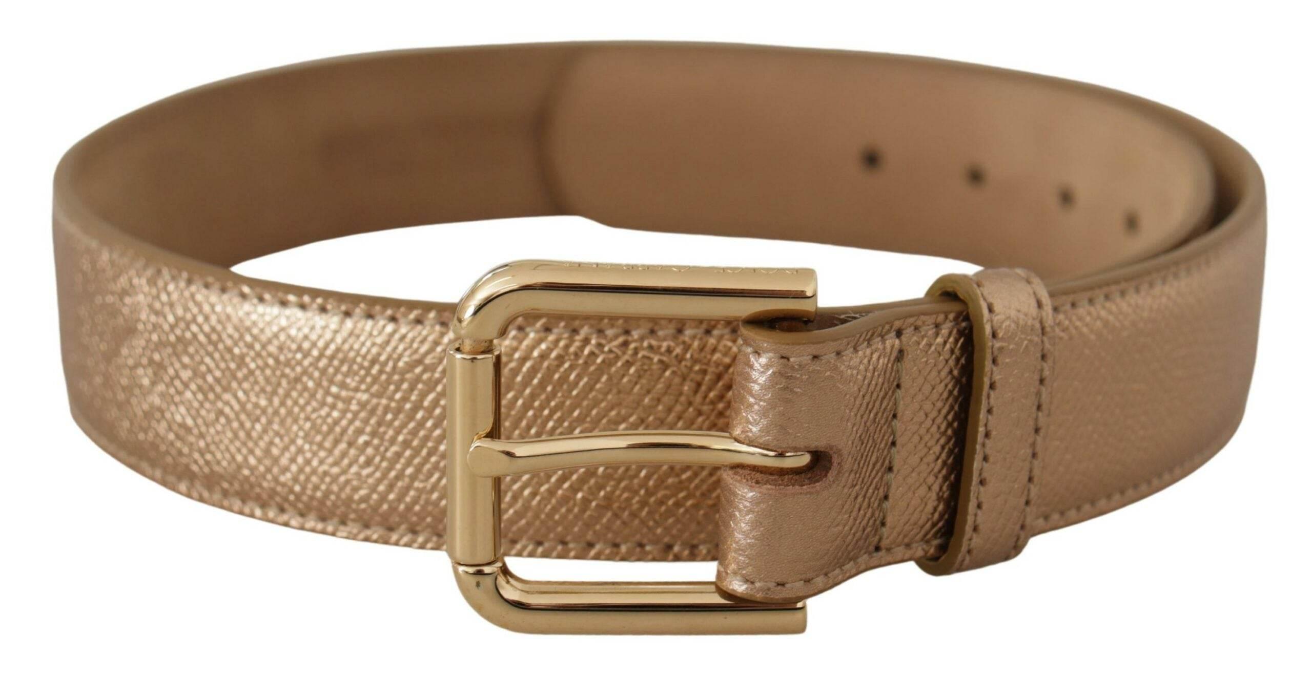 Dolce & Gabbana Chic Rose Gold Leather Belt with Logo Buckle - Hilstor