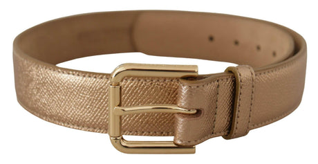 Dolce & Gabbana Chic Rose Gold Leather Belt with Logo Buckle - Hilstor