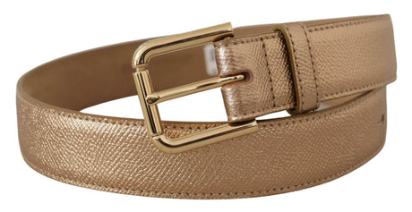 Dolce & Gabbana Chic Rose Gold Leather Belt with Logo Buckle - Hilstor