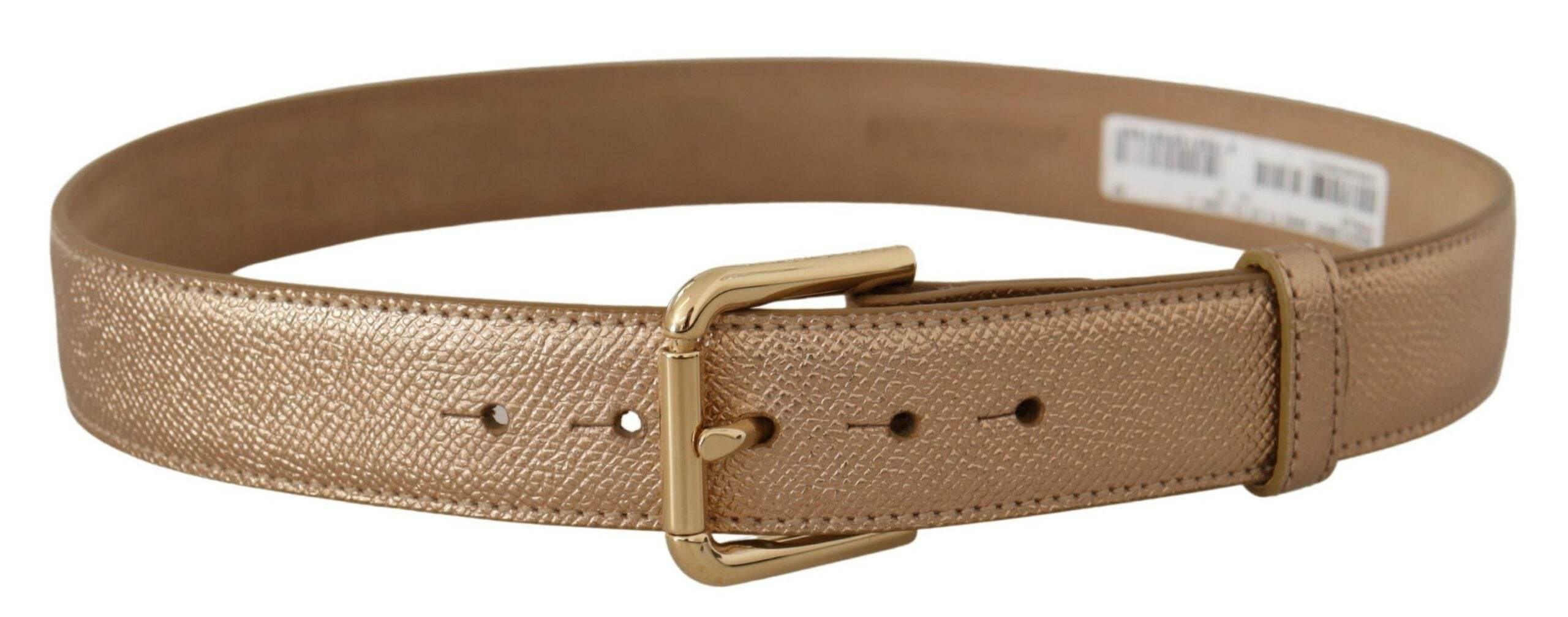 Dolce & Gabbana Chic Rose Gold Leather Belt with Logo Buckle - Hilstor