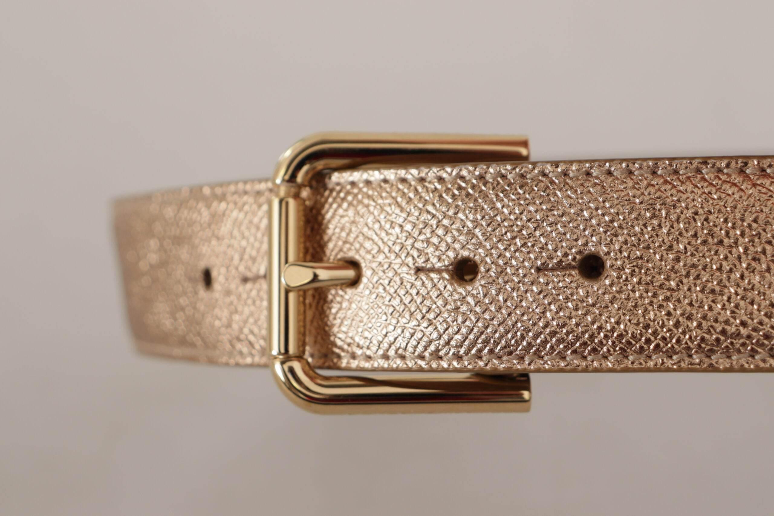 Dolce & Gabbana Chic Rose Gold Leather Belt with Logo Buckle - Hilstor
