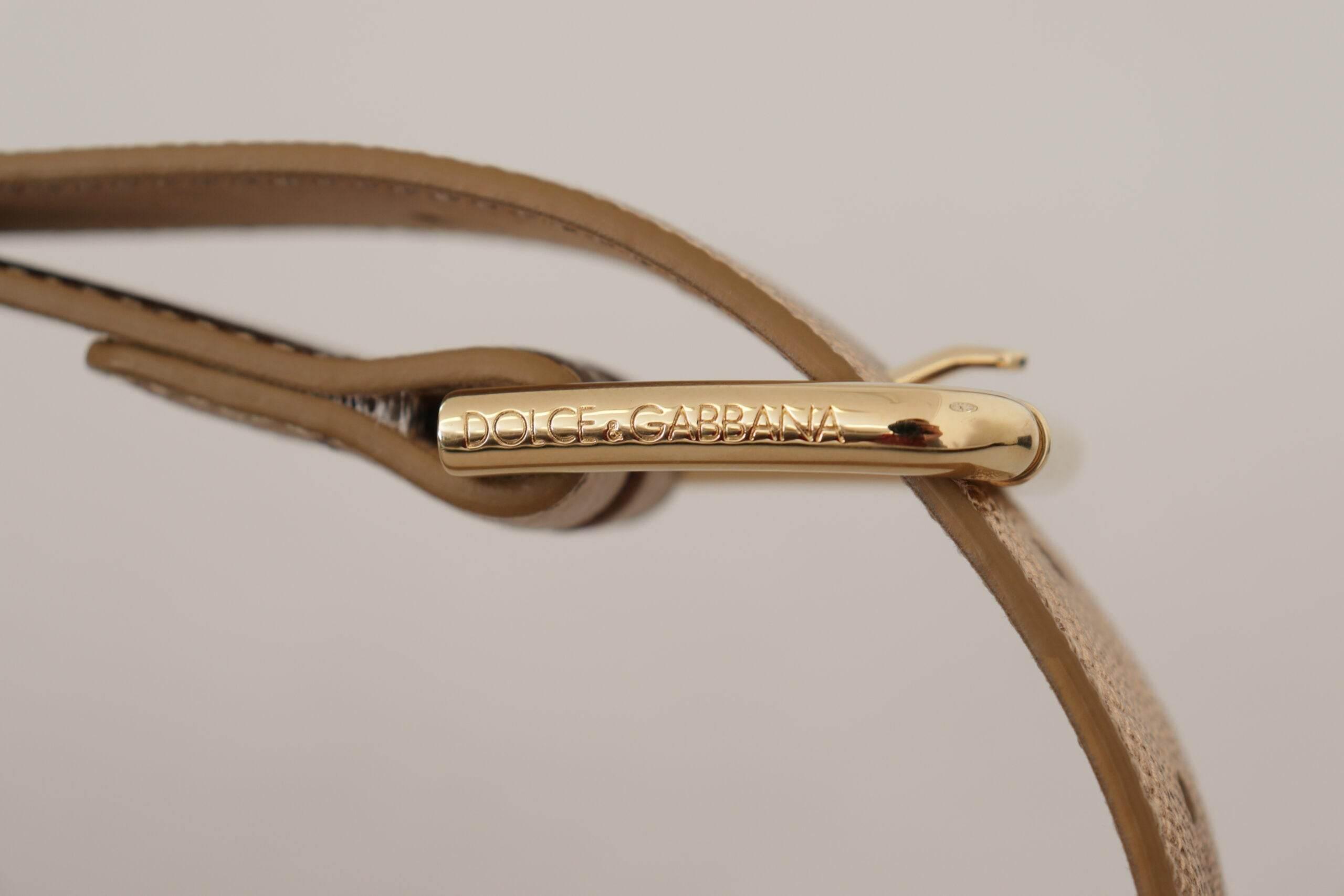 Dolce & Gabbana Chic Rose Gold Leather Belt with Logo Buckle - Hilstor