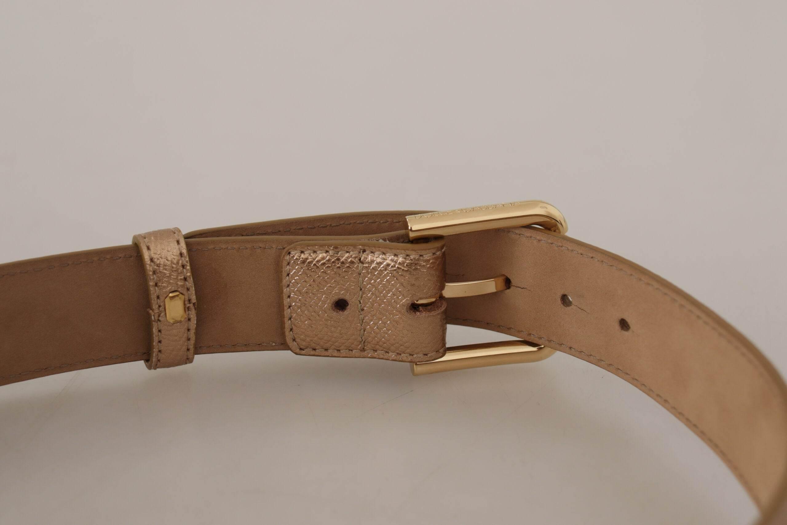 Dolce & Gabbana Chic Rose Gold Leather Belt with Logo Buckle - Hilstor