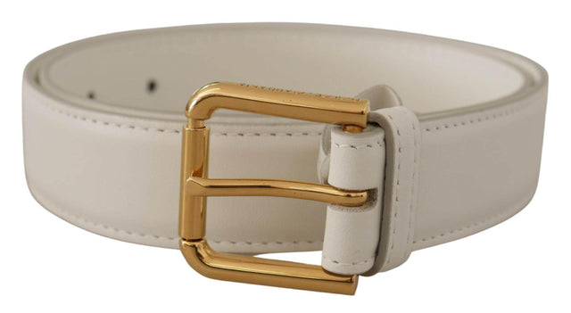 Dolce & Gabbana Chic White Leather Belt with Gold Engraved Buckle - Hilstor