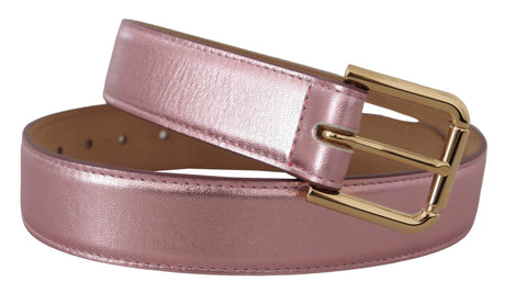 Dolce & Gabbana Elegant Metallic Pink Leather Belt - Hilstor