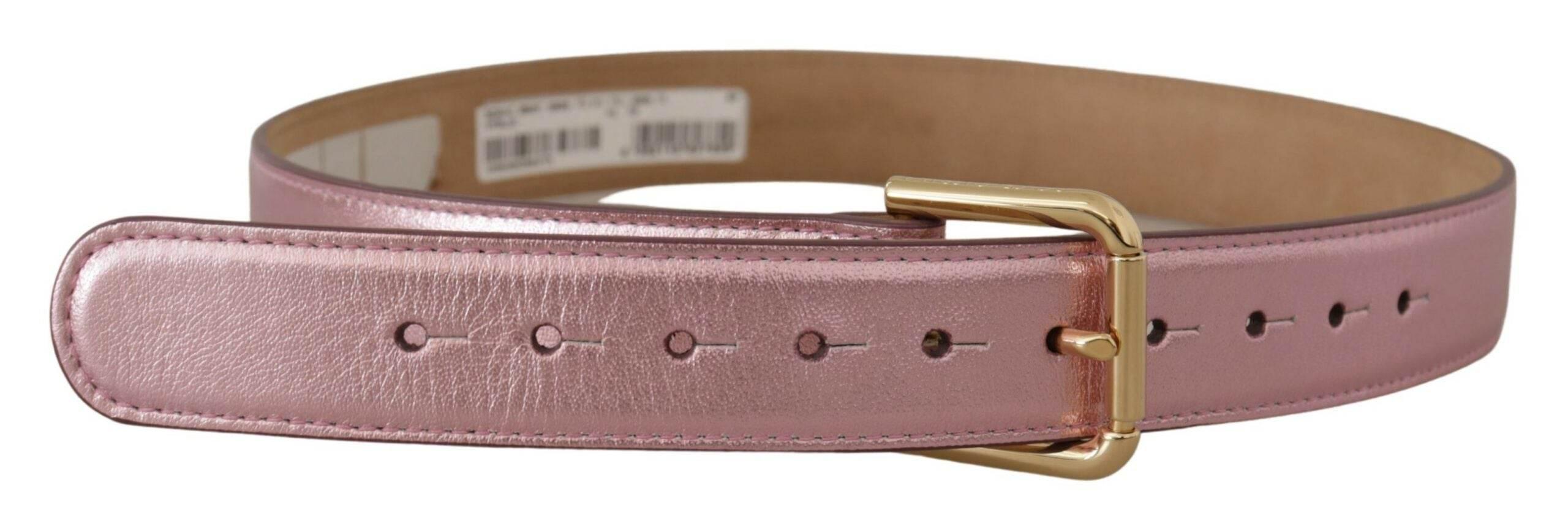 Dolce & Gabbana Elegant Metallic Pink Leather Belt - Hilstor