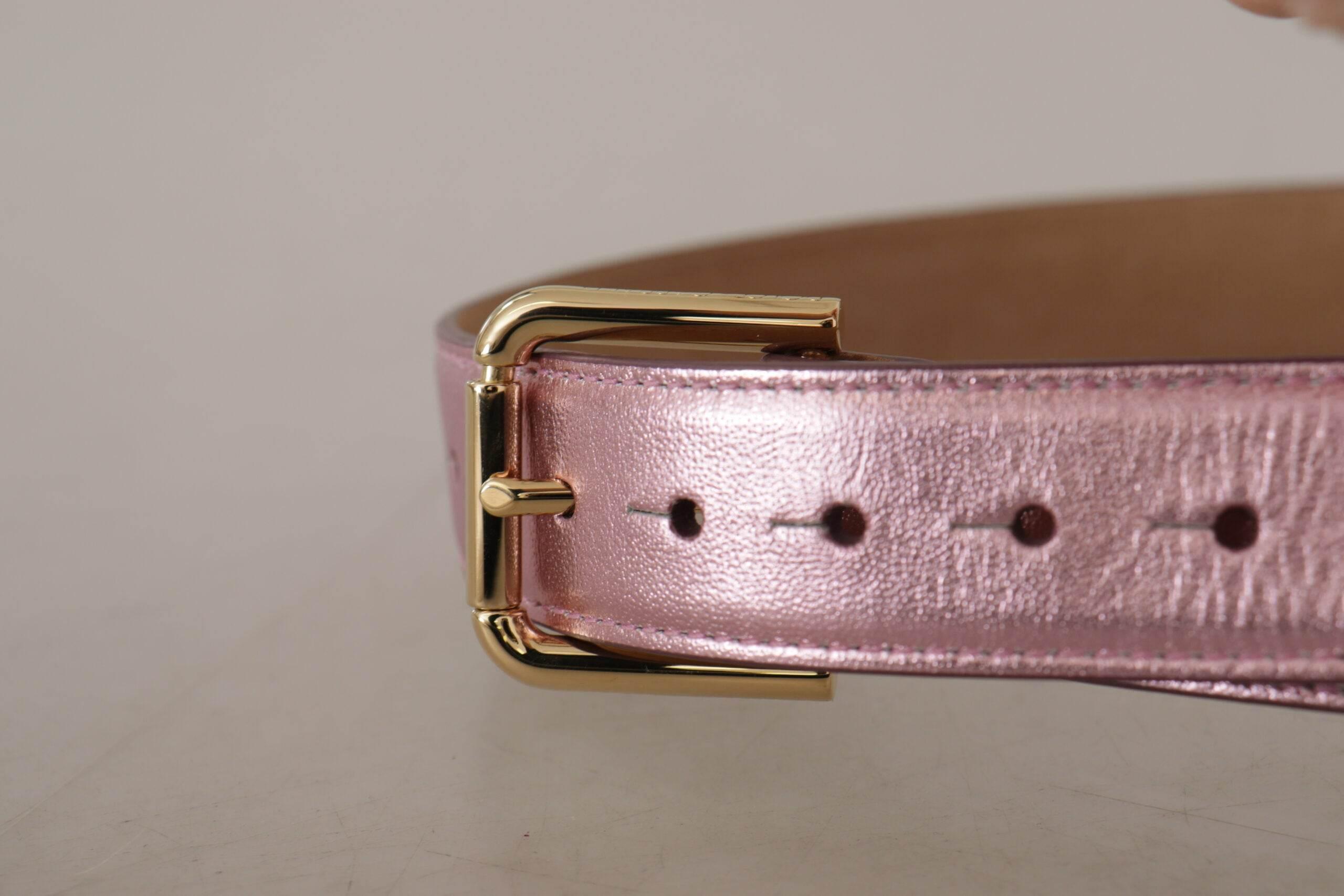 Dolce & Gabbana Elegant Metallic Pink Leather Belt - Hilstor