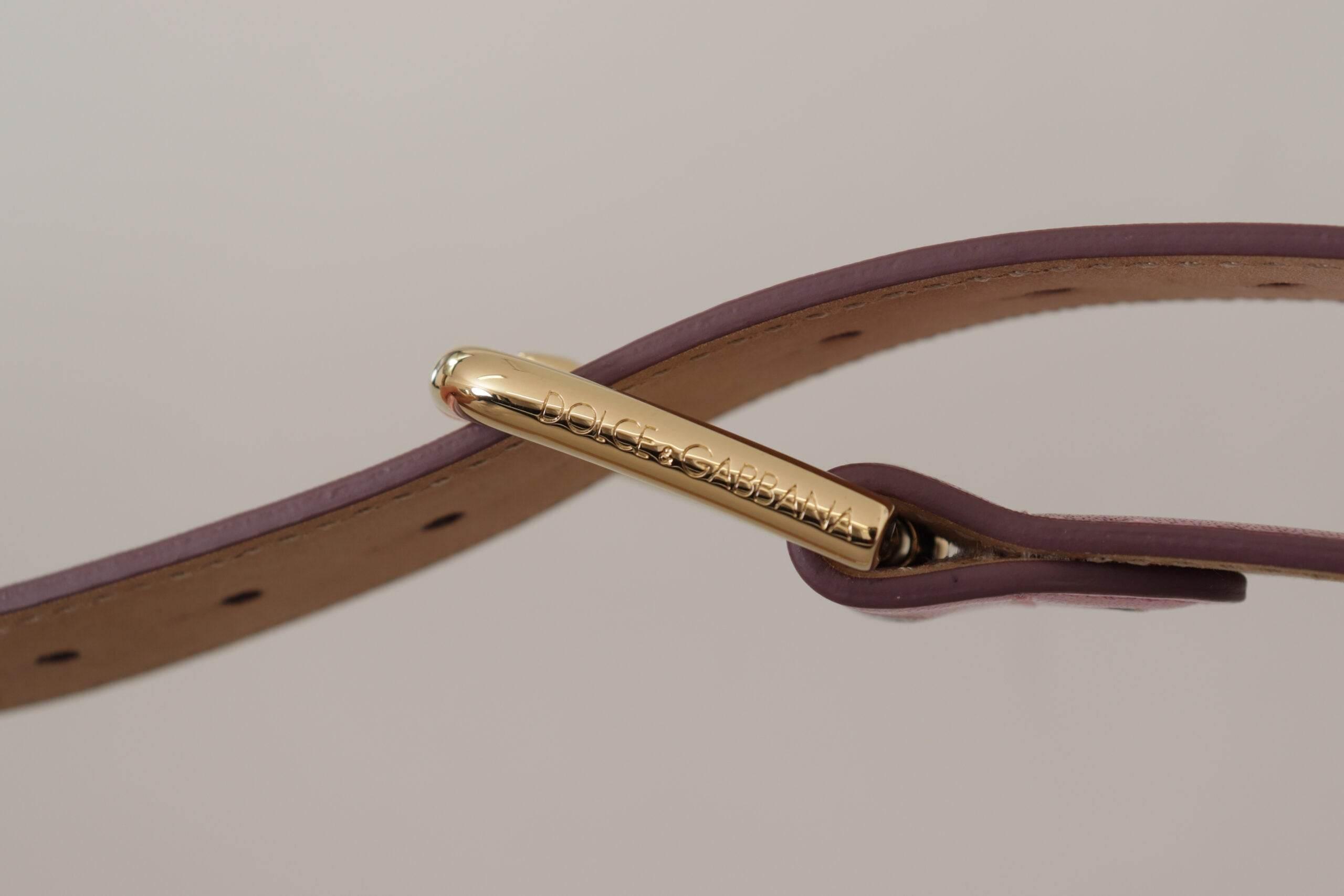 Dolce & Gabbana Elegant Metallic Pink Leather Belt - Hilstor