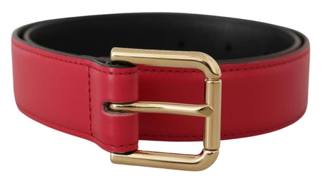 Dolce & Gabbana Elegant Red Leather Belt with Gold-Tone Buckle - Hilstor