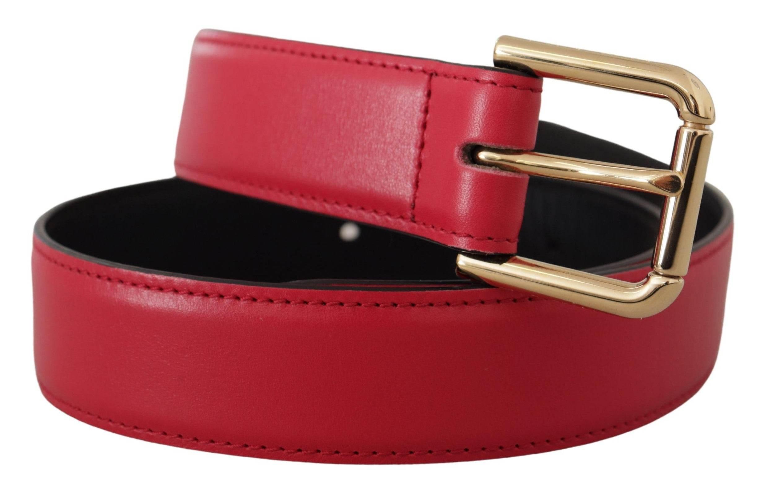 Dolce & Gabbana Elegant Red Leather Belt with Gold-Tone Buckle - Hilstor