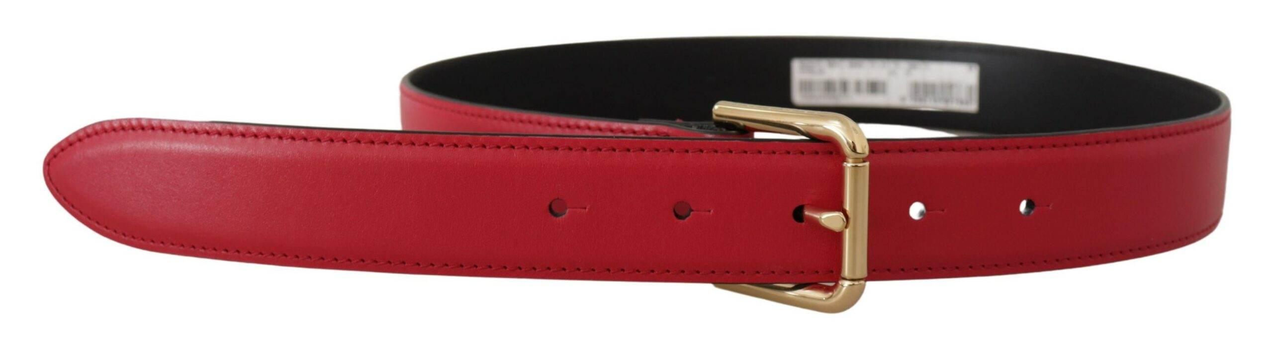 Dolce & Gabbana Elegant Red Leather Belt with Gold-Tone Buckle - Hilstor
