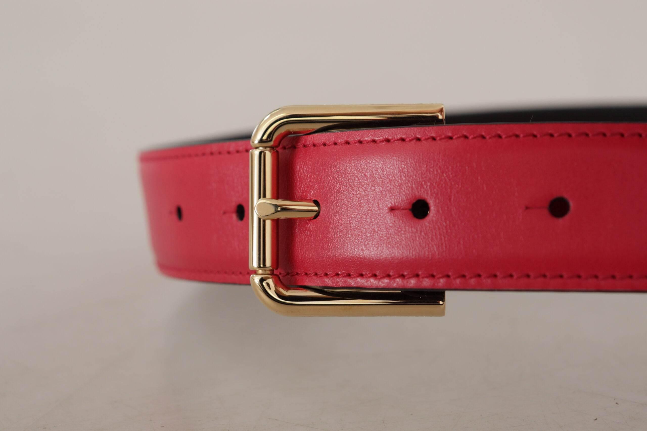 Dolce & Gabbana Elegant Red Leather Belt with Gold-Tone Buckle - Hilstor