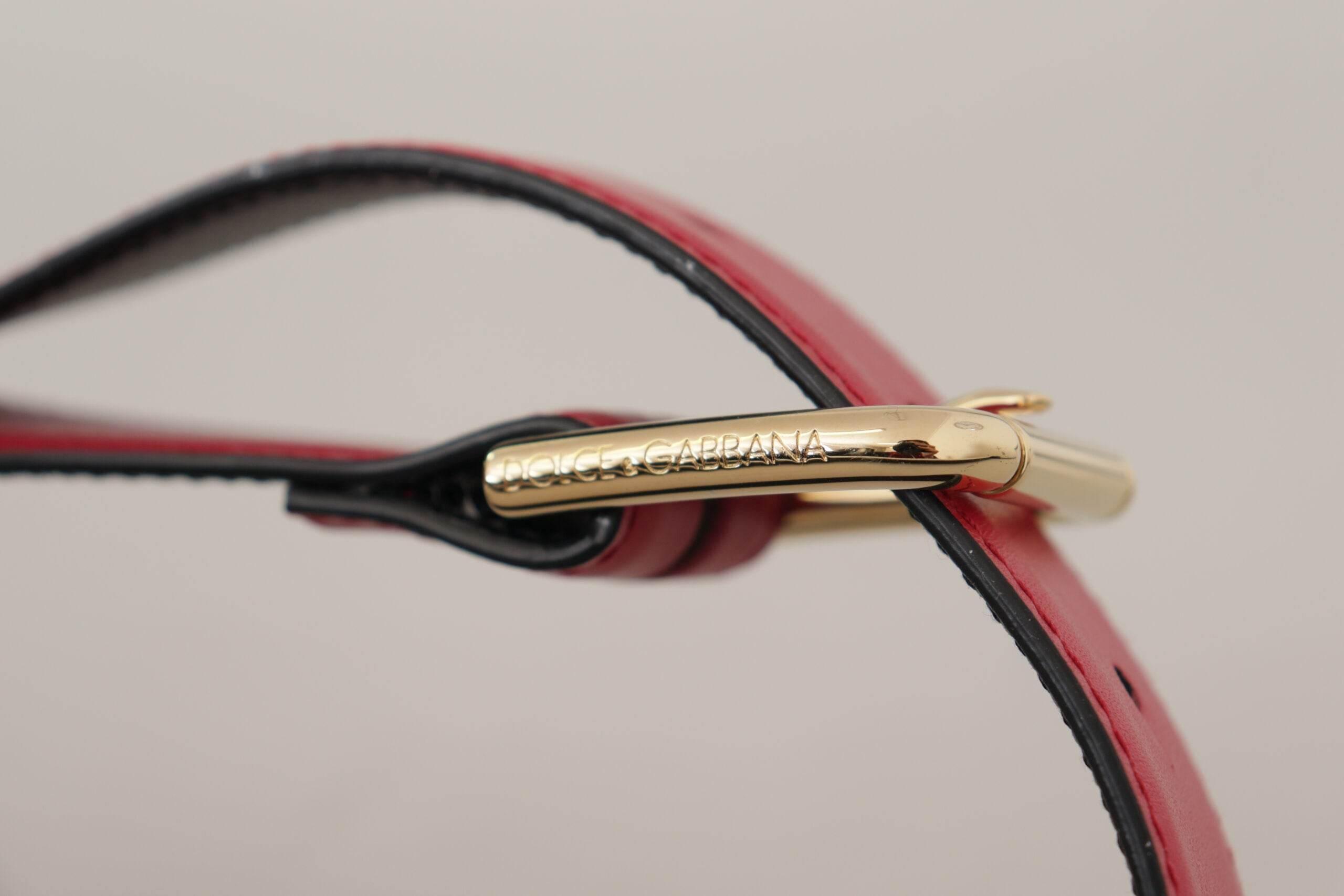Dolce & Gabbana Elegant Red Leather Belt with Gold-Tone Buckle - Hilstor