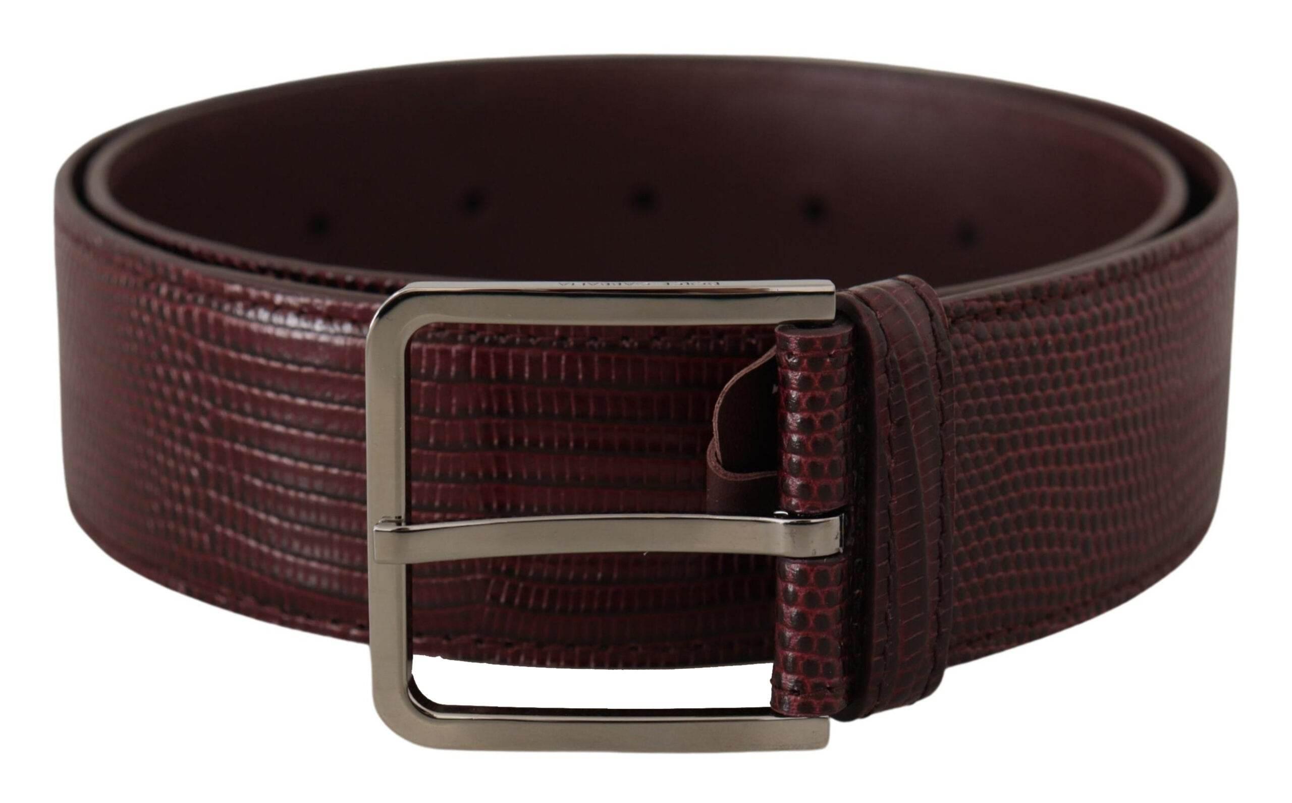 Dolce & Gabbana Elegant Maroon Leather Belt with Engraved Buckle - Hilstor