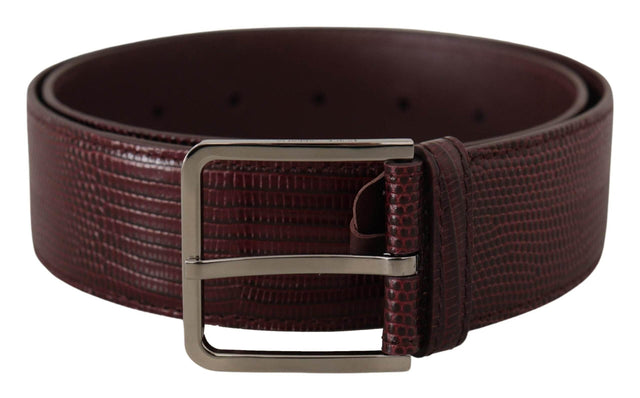 Dolce & Gabbana Elegant Maroon Leather Belt with Engraved Buckle - Hilstor